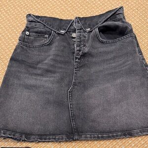 The Kooples Black Washed Denim Button-Front Mini Skirt